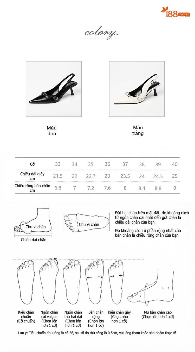 Giày Cao Gót Nữ Bít Mũi Da Bóng Chiều Cao Đế Khoảng 6cm Màu Đen, Trắng chi tiết 4