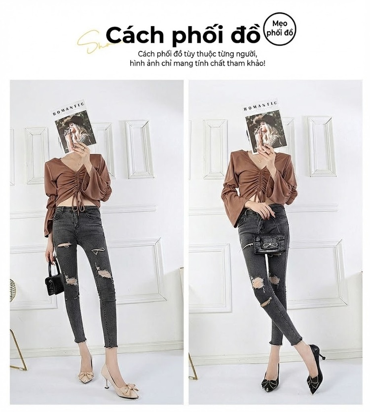 Giày Cao Gót Nữ Bít Mũi Da Bóng Chiều Cao Đế Khoảng 6cm Thiết Kế Hoa Lụa Màu Đen, Kem chi tiết 7