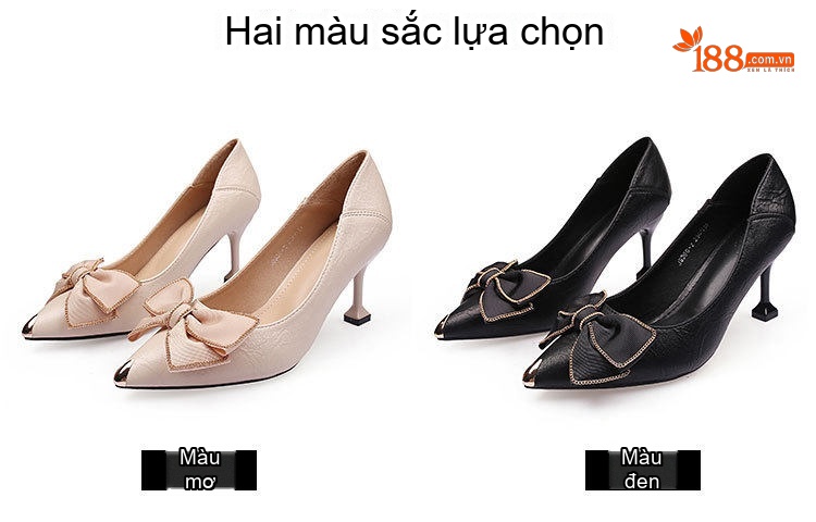 Giày Cao Gót Nữ Bít Mũi Da Bóng Chiều Cao Đế Khoảng 6cm Thiết Kế Hoa Lụa Màu Đen, Kem chi tiết 10