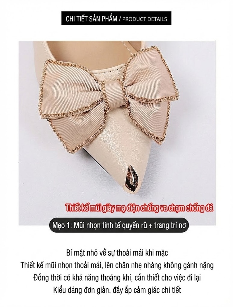 Giày Cao Gót Nữ Bít Mũi Da Bóng Chiều Cao Đế Khoảng 6cm Thiết Kế Hoa Lụa Màu Đen, Kem chi tiết 11