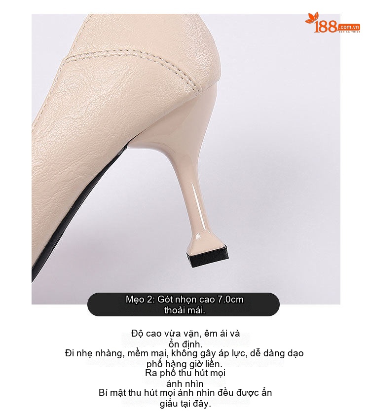 Giày Cao Gót Nữ Bít Mũi Da Bóng Chiều Cao Đế Khoảng 6cm Thiết Kế Hoa Lụa Màu Đen, Kem chi tiết 12