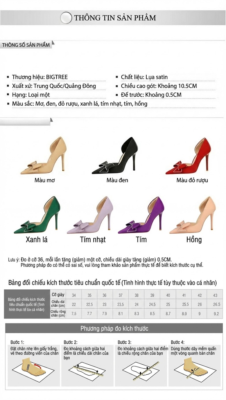 Giày Cao Gót Nữ Bít Mũi Nhọn Hở Bên Hông Đính Nơ Chiều Cao Đế Khoảng 7cm Màu Đen, Đỏ, Xanh Lá, Tím... chi tiết 1