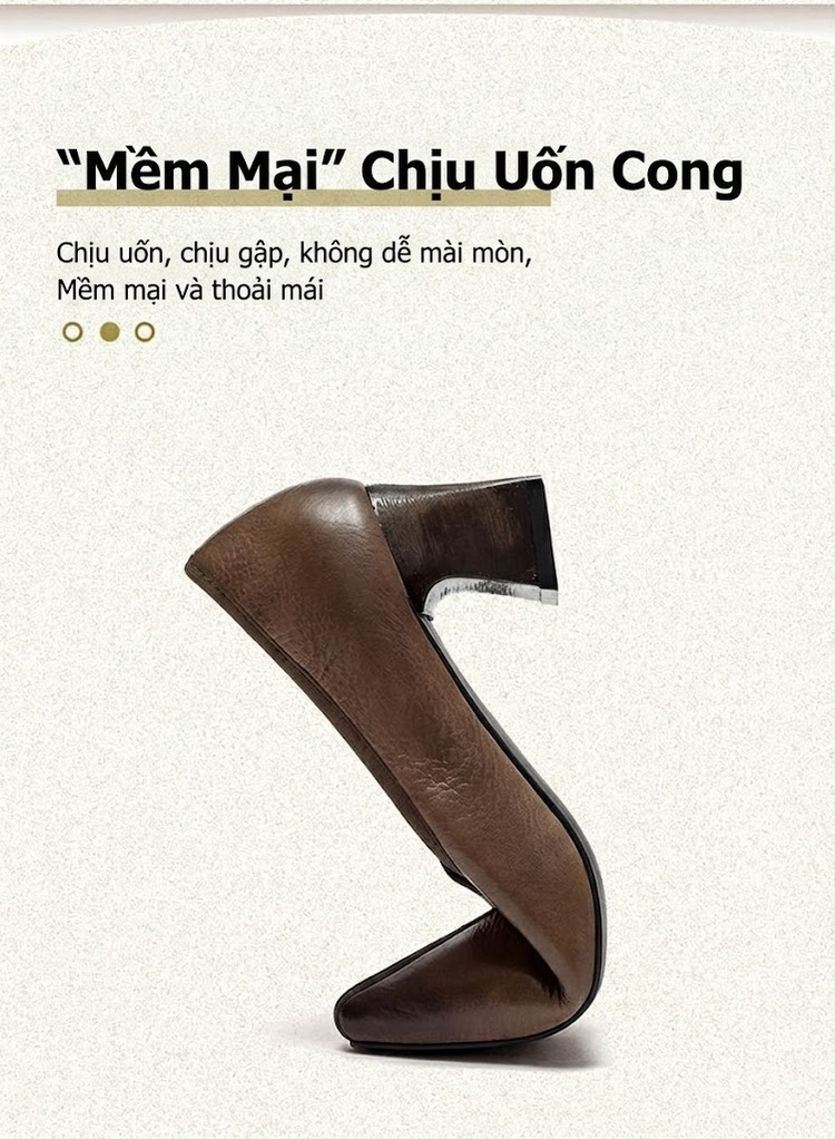 Giày Cao Gót Nữ Da Bò Chiều Cao Đế Khoảng 4cm Màu Nâu chi tiết 3