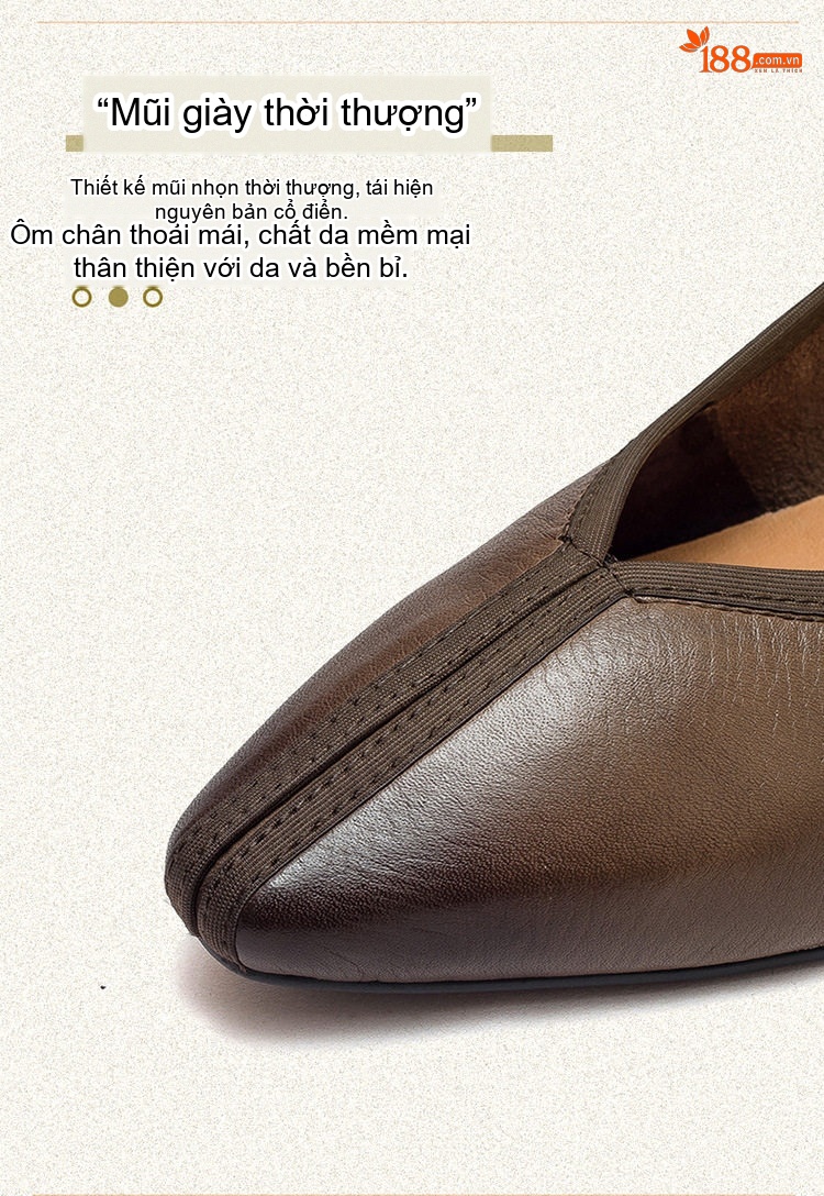 Giày Cao Gót Nữ Da Bò Chiều Cao Đế Khoảng 4cm Màu Nâu chi tiết 4