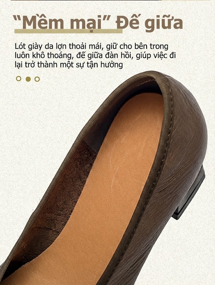 Giày Cao Gót Nữ Da Bò Chiều Cao Đế Khoảng 4cm Màu Nâu chi tiết 6