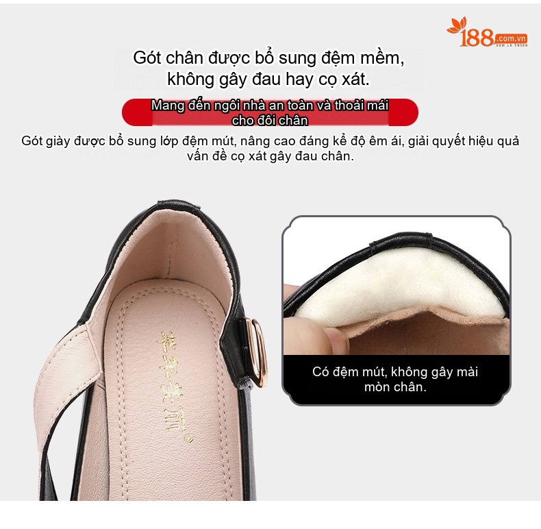 Giày Cao Gót Nữ Da Bò Chiều Cao Đế Khoảng 8cm Quai Ngang Màu Đen, Đỏ, Bạc, Trắng... chi tiết 5