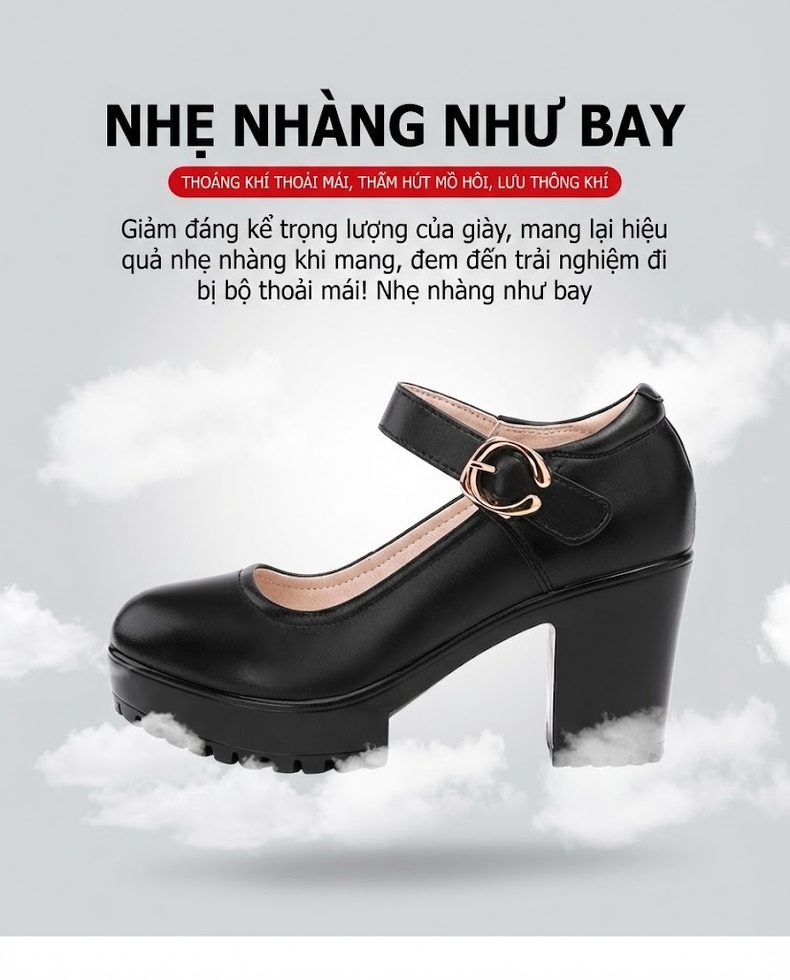 Giày Cao Gót Nữ Da Bò Chiều Cao Đế Khoảng 8cm Quai Ngang Màu Đen, Đỏ, Bạc, Trắng... chi tiết 7