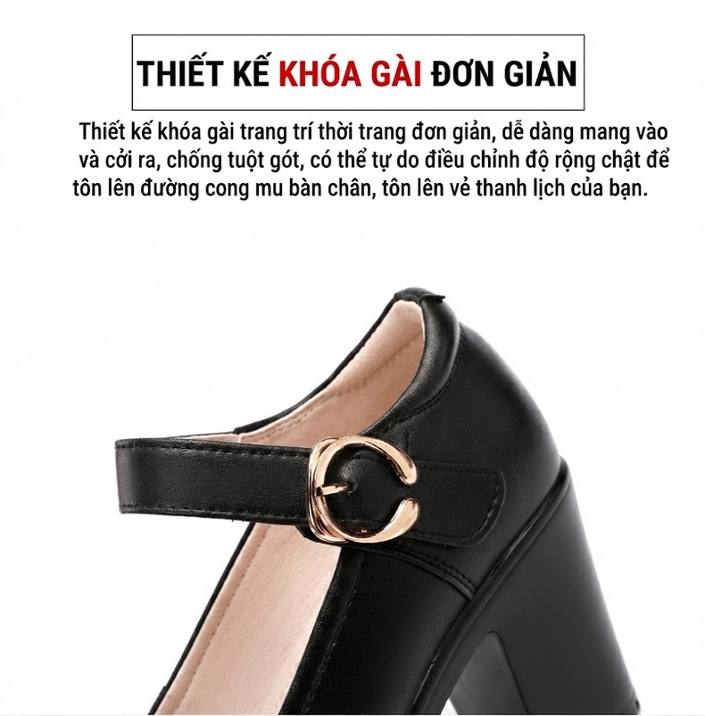 Giày Cao Gót Nữ Da Bò Chiều Cao Đế Khoảng 8cm Quai Ngang Màu Đen, Đỏ, Bạc, Trắng... chi tiết 8
