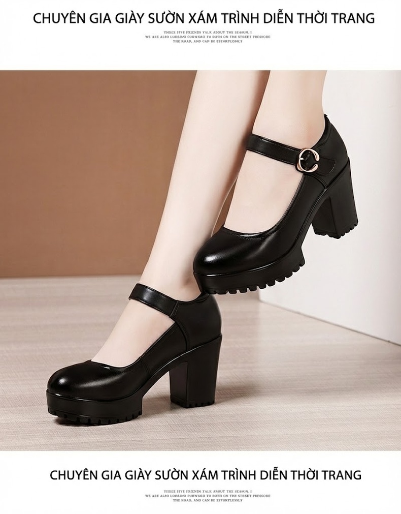 Giày Cao Gót Nữ Da Bò Chiều Cao Đế Khoảng 8cm Quai Ngang Màu Đen, Đỏ, Bạc, Trắng... chi tiết 11