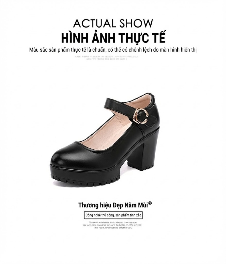 Giày Cao Gót Nữ Da Bò Chiều Cao Đế Khoảng 8cm Quai Ngang Màu Đen, Đỏ, Bạc, Trắng... chi tiết 15