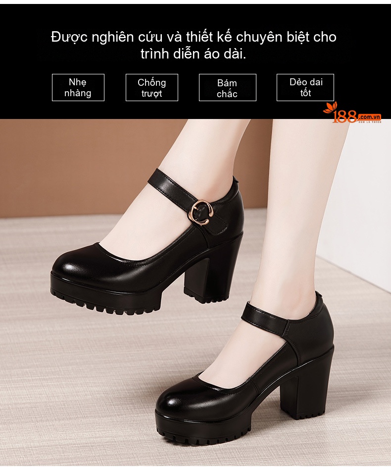 Giày Cao Gót Nữ Da Bò Chiều Cao Đế Khoảng 8cm Quai Ngang Màu Đen, Đỏ, Bạc, Trắng... chi tiết 3