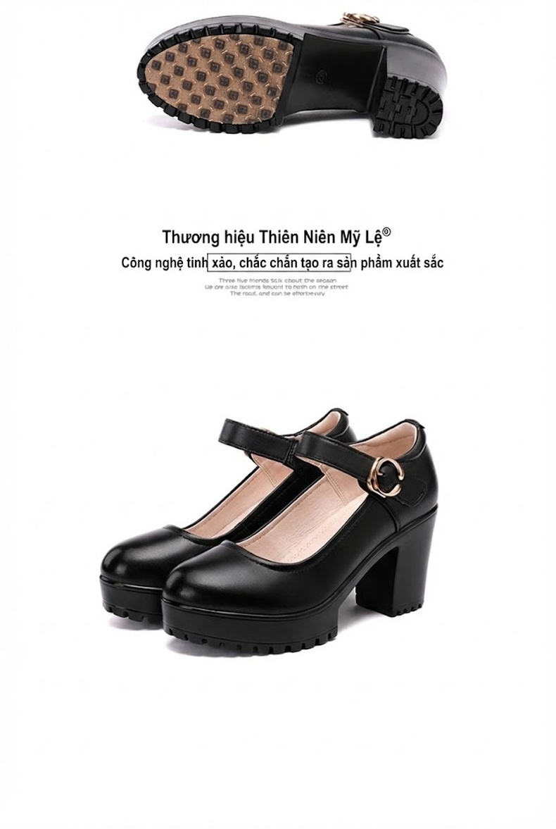 Giày Cao Gót Nữ Da Bò Chiều Cao Đế Khoảng 8cm Quai Ngang Màu Đen, Đỏ, Bạc, Trắng... chi tiết 17