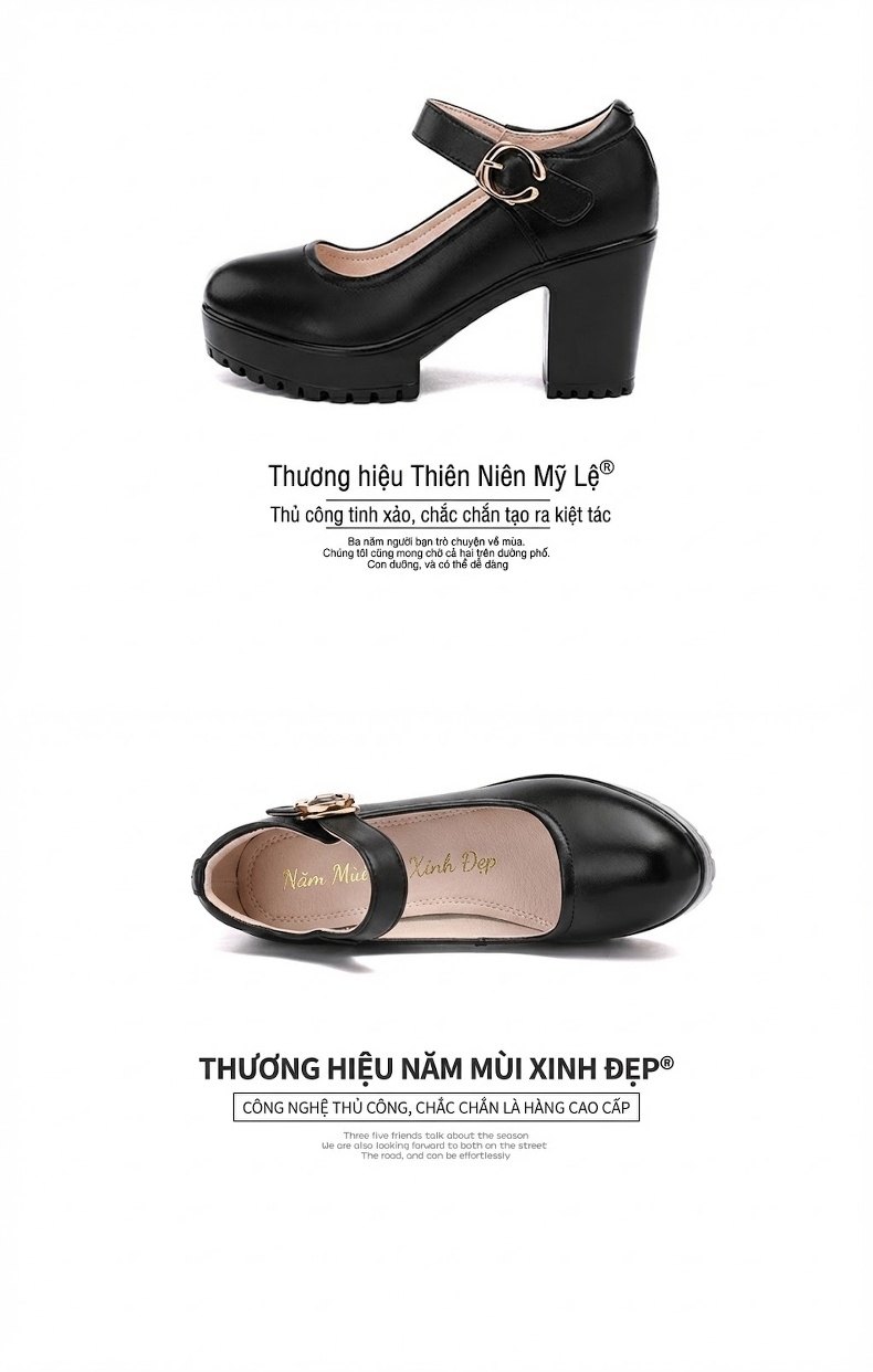 Giày Cao Gót Nữ Da Bò Chiều Cao Đế Khoảng 8cm Quai Ngang Màu Đen, Đỏ, Bạc, Trắng... chi tiết 16