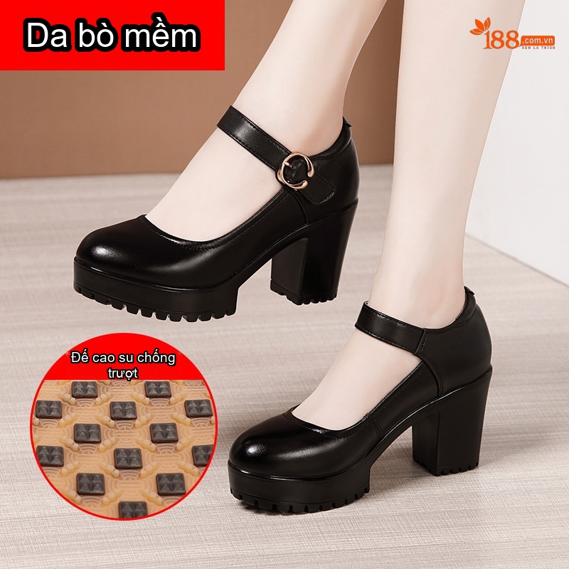 Giày Cao Gót Nữ Da Bò Chiều Cao Đế Khoảng 8cm Quai Ngang Màu Đen, Đỏ, Bạc, Trắng...
