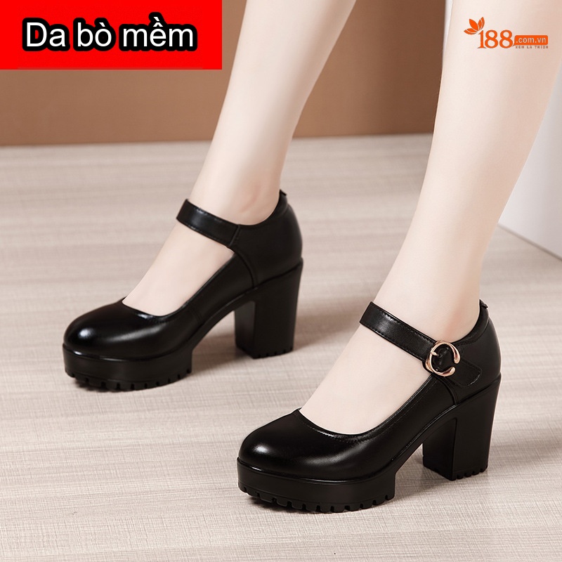 Giày Cao Gót Nữ Da Bò Chiều Cao Đế Khoảng 8cm Quai Ngang Màu Đen, Đỏ, Bạc, Trắng...