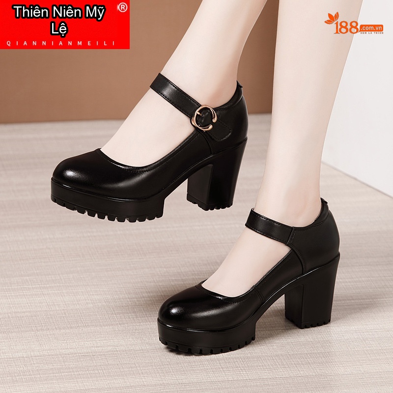 Giày Cao Gót Nữ Da Bò Chiều Cao Đế Khoảng 8cm Quai Ngang Màu Đen, Đỏ, Bạc, Trắng...