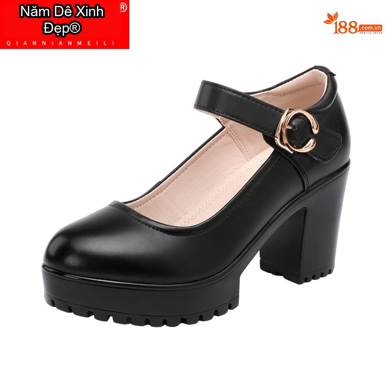 Giày Cao Gót Nữ Da Bò Chiều Cao Đế Khoảng 8cm Quai Ngang Màu Đen, Đỏ, Bạc, Trắng...