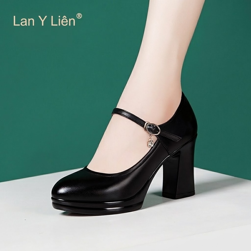 Giày Cao Gót Nữ Da Bò Đế Xuồng Quai Ngang Chiều Cao Đế Khoảng 7cm Màu Đen, Trắng, Đỏ, Bạc...