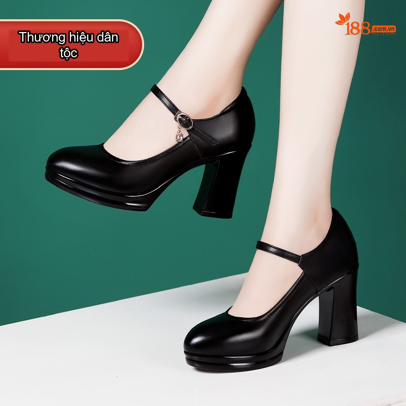 Giày Cao Gót Nữ Da Bò Đế Xuồng Quai Ngang Chiều Cao Đế Khoảng 7cm Màu Đen, Trắng, Đỏ, Bạc...