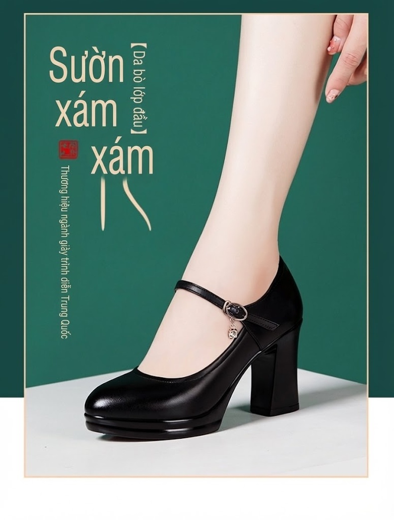 Giày Cao Gót Nữ Da Bò Đế Xuồng Quai Ngang Chiều Cao Đế Khoảng 7cm Màu Đen, Trắng, Đỏ, Bạc... chi tiết 2