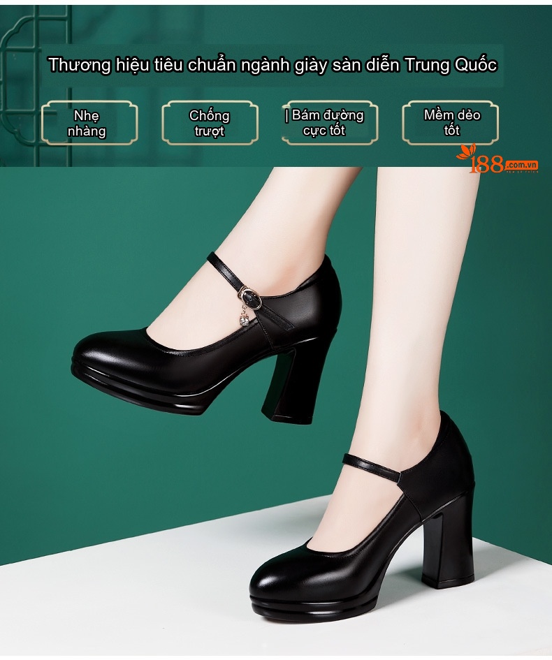 Giày Cao Gót Nữ Da Bò Đế Xuồng Quai Ngang Chiều Cao Đế Khoảng 7cm Màu Đen, Trắng, Đỏ, Bạc... chi tiết 3