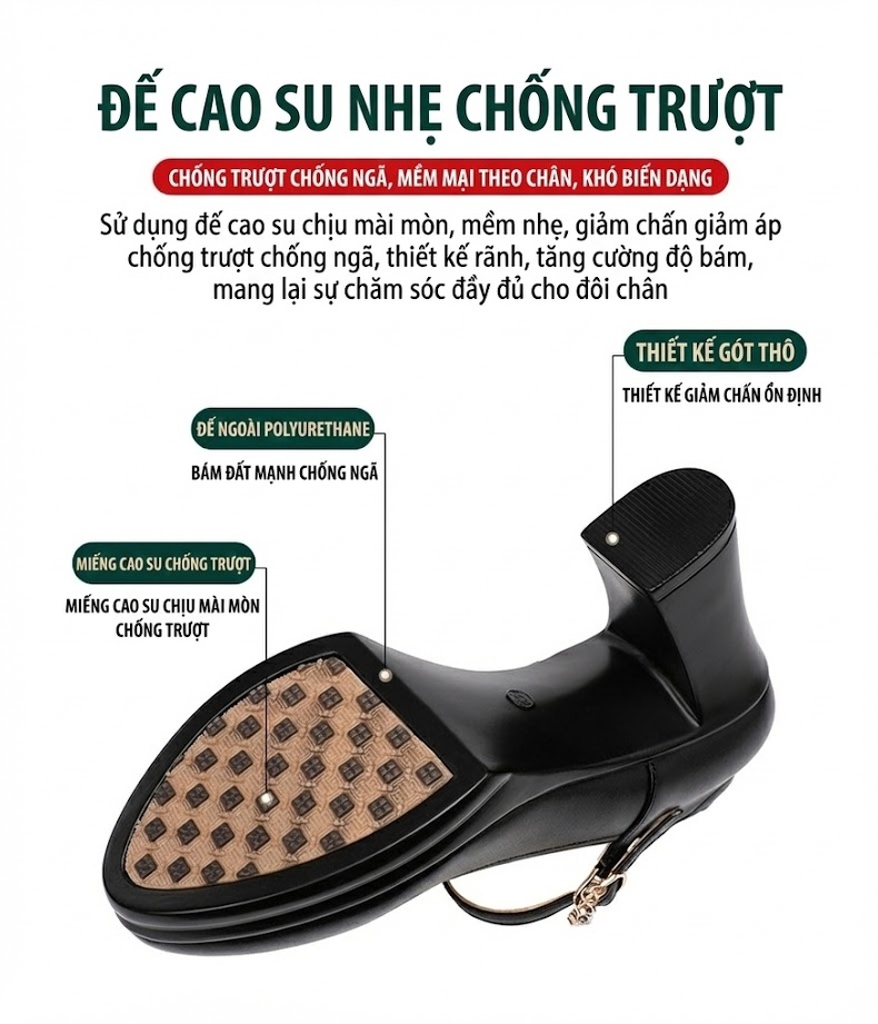 Giày Cao Gót Nữ Da Bò Đế Xuồng Quai Ngang Chiều Cao Đế Khoảng 7cm Màu Đen, Trắng, Đỏ, Bạc... chi tiết 5