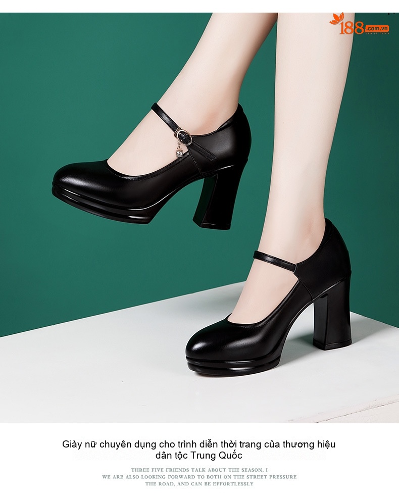 Giày Cao Gót Nữ Da Bò Đế Xuồng Quai Ngang Chiều Cao Đế Khoảng 7cm Màu Đen, Trắng, Đỏ, Bạc... chi tiết 8