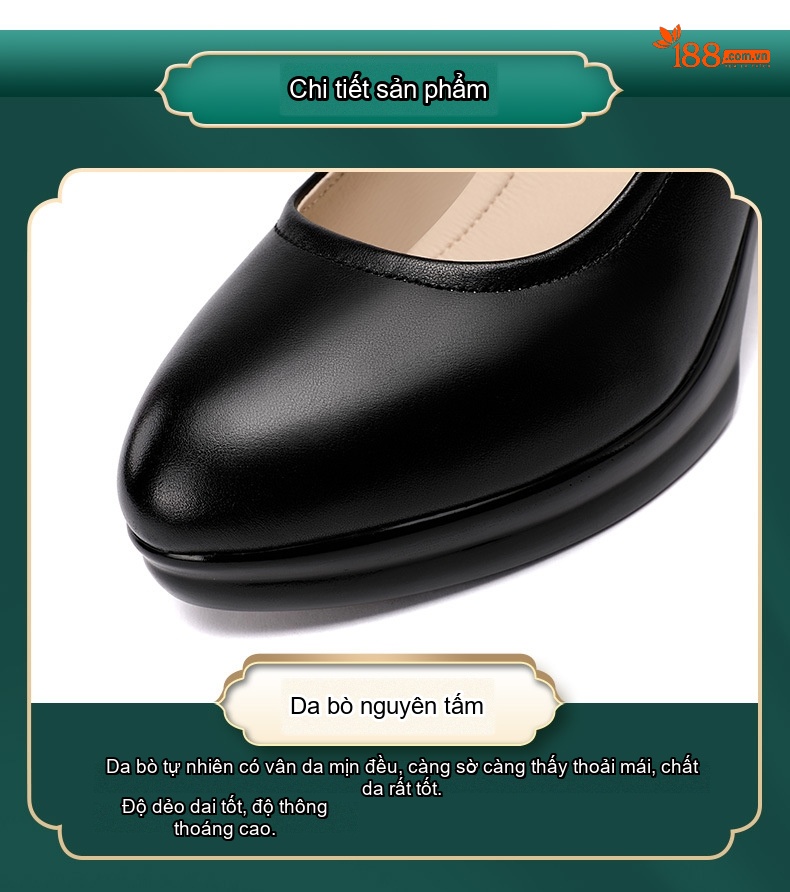 Giày Cao Gót Nữ Da Bò Đế Xuồng Quai Ngang Chiều Cao Đế Khoảng 7cm Màu Đen, Trắng, Đỏ, Bạc... chi tiết 12