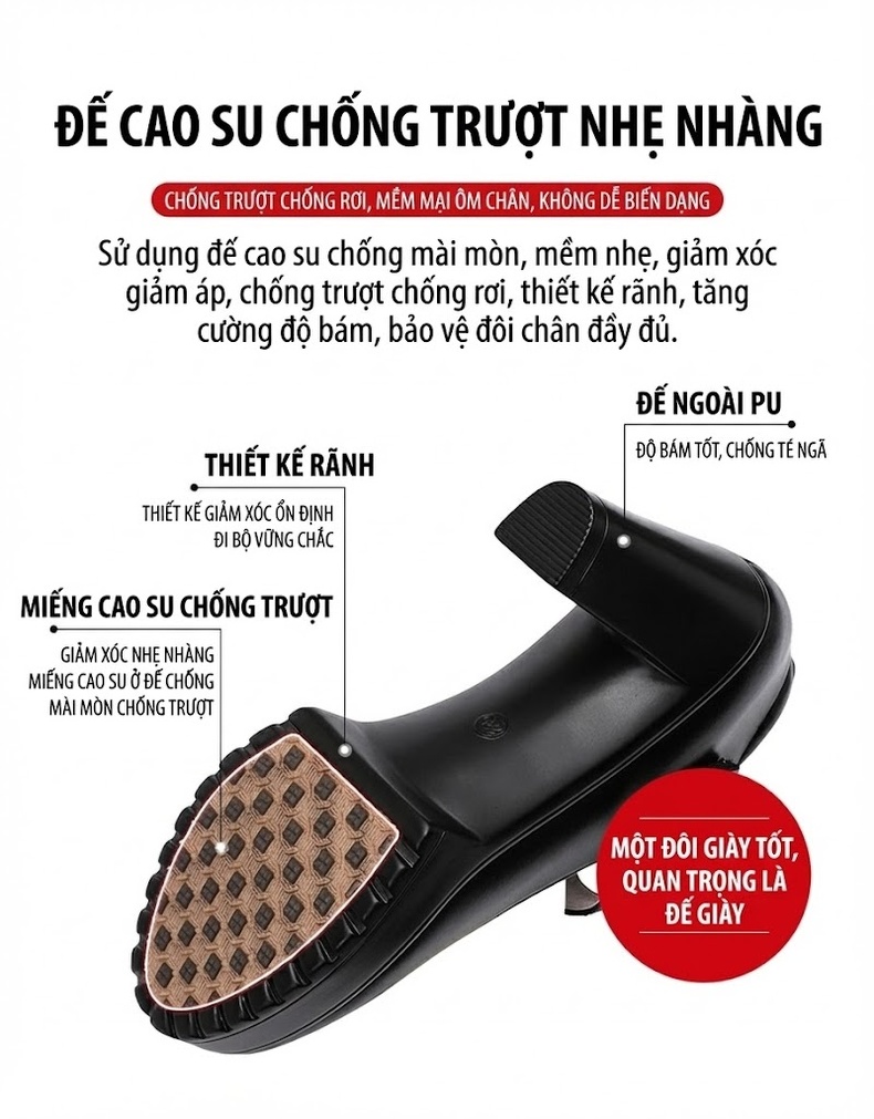 Giày Cao Gót Nữ Da Bò Mũi Tròn Quai Ngang Chiều Cao Đế Khoảng 7cm Màu Đen, Đỏ, Bạc... chi tiết 4