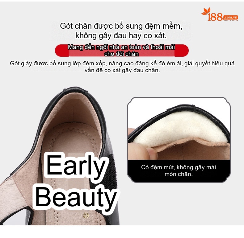 Giày Cao Gót Nữ Da Bò Mũi Tròn Quai Ngang Chiều Cao Đế Khoảng 7cm Màu Đen, Đỏ, Bạc... chi tiết 5