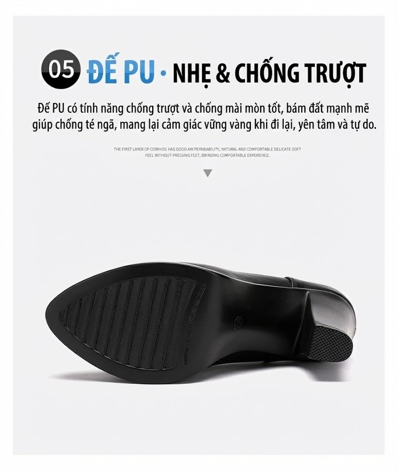 Giày Cao Gót Nữ Da Bò Quai Ngang Chiều Cao Đế Khoảng 8cm Màu Đen, Đỏ, Bạc chi tiết 15