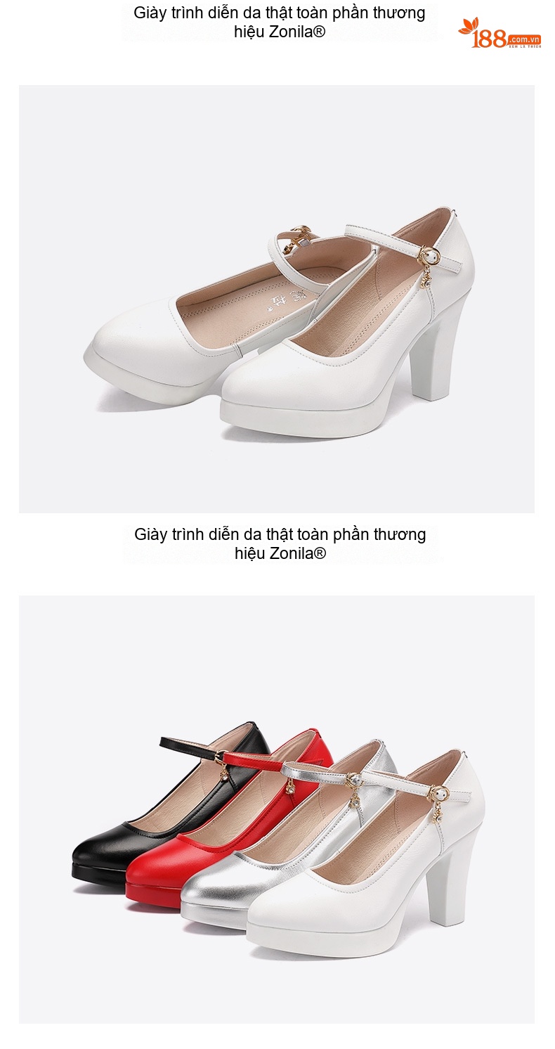 Giày Cao Gót Nữ Da Bò Quai Ngang Chiều Cao Đế Khoảng 8cm Màu Đen, Đỏ, Bạc chi tiết 19