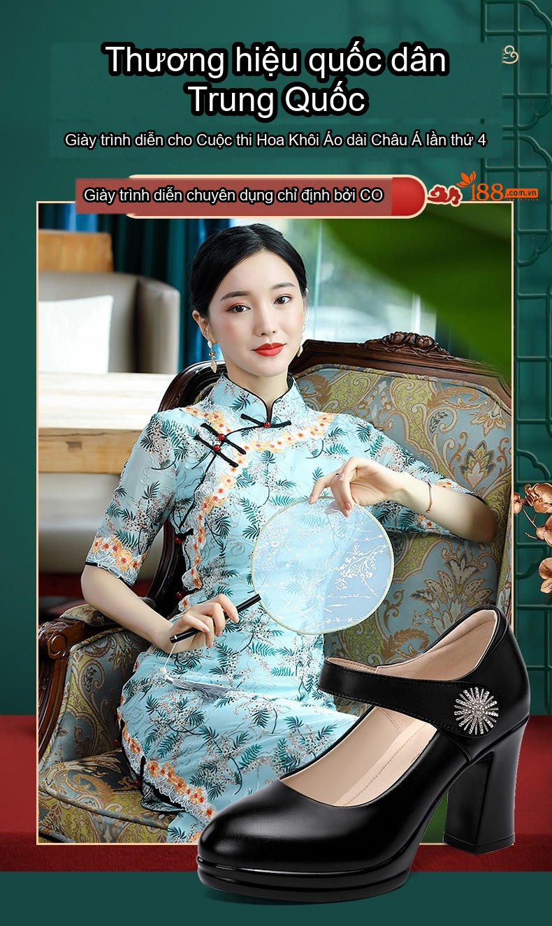 Giày Cao Gót Nữ Da Bò Quai Ngang Chống Trượt Chiều Cao Đế Khoảng 8cm Màu Đen, Trắng, Đỏ, Bạc... chi tiết 1