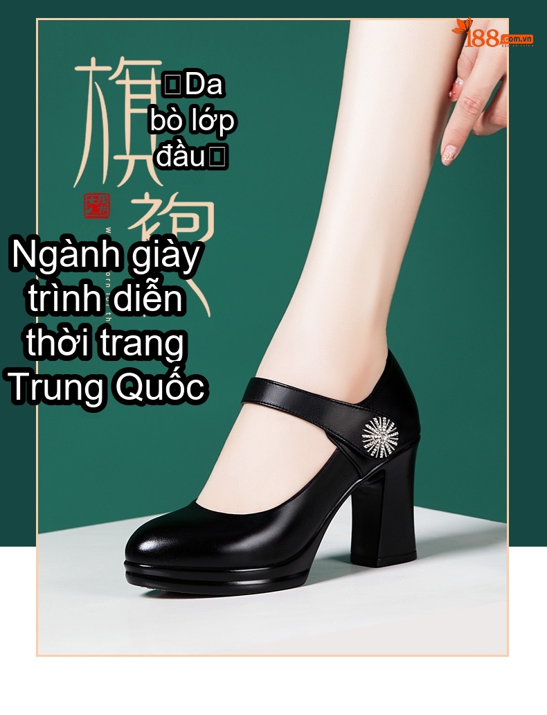 Giày Cao Gót Nữ Da Bò Quai Ngang Chống Trượt Chiều Cao Đế Khoảng 8cm Màu Đen, Trắng, Đỏ, Bạc... chi tiết 2