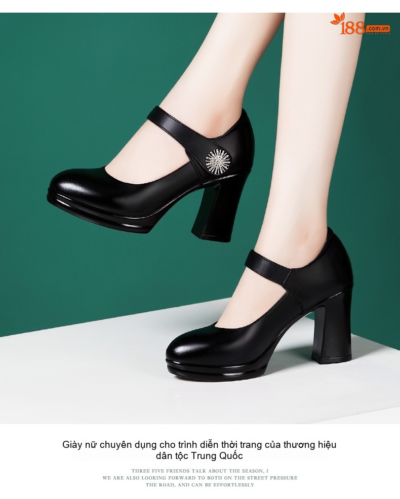 Giày Cao Gót Nữ Da Bò Quai Ngang Chống Trượt Chiều Cao Đế Khoảng 8cm Màu Đen, Trắng, Đỏ, Bạc... chi tiết 8
