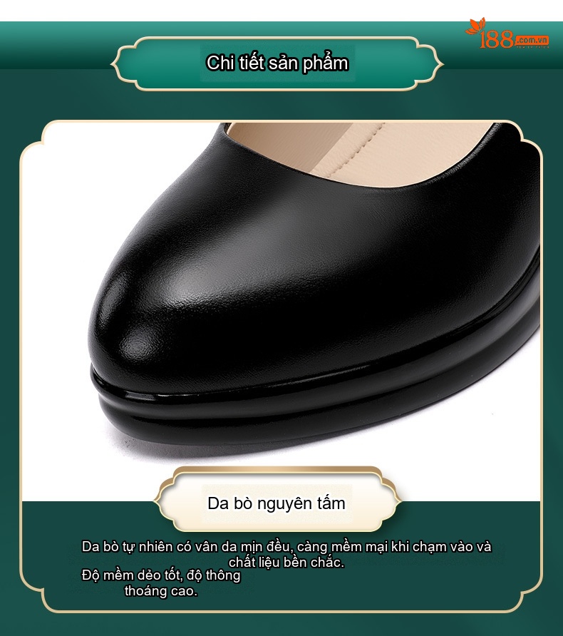 Giày Cao Gót Nữ Da Bò Quai Ngang Chống Trượt Chiều Cao Đế Khoảng 8cm Màu Đen, Trắng, Đỏ, Bạc... chi tiết 12
