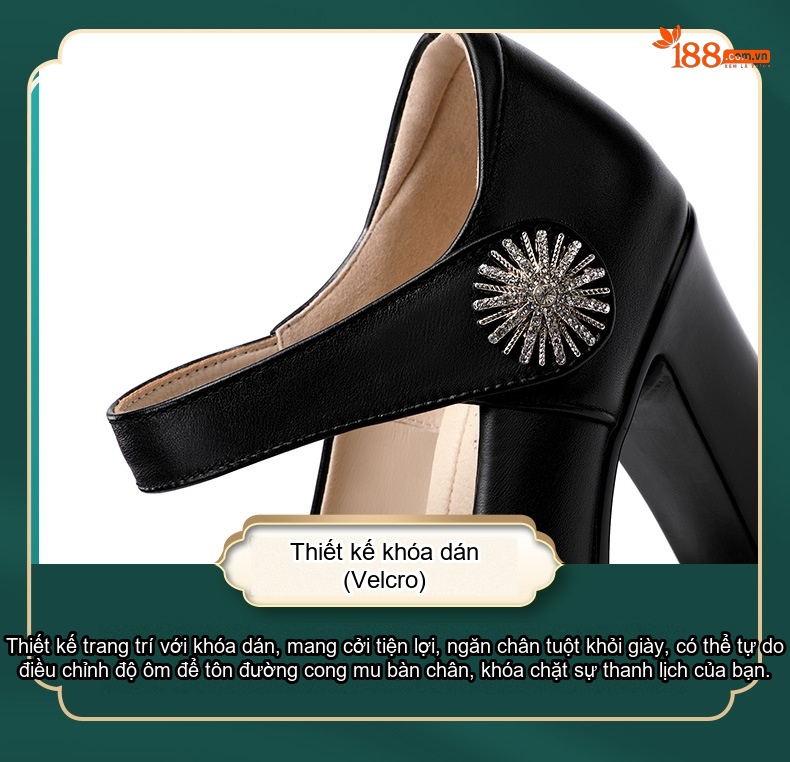 Giày Cao Gót Nữ Da Bò Quai Ngang Chống Trượt Chiều Cao Đế Khoảng 8cm Màu Đen, Trắng, Đỏ, Bạc... chi tiết 13