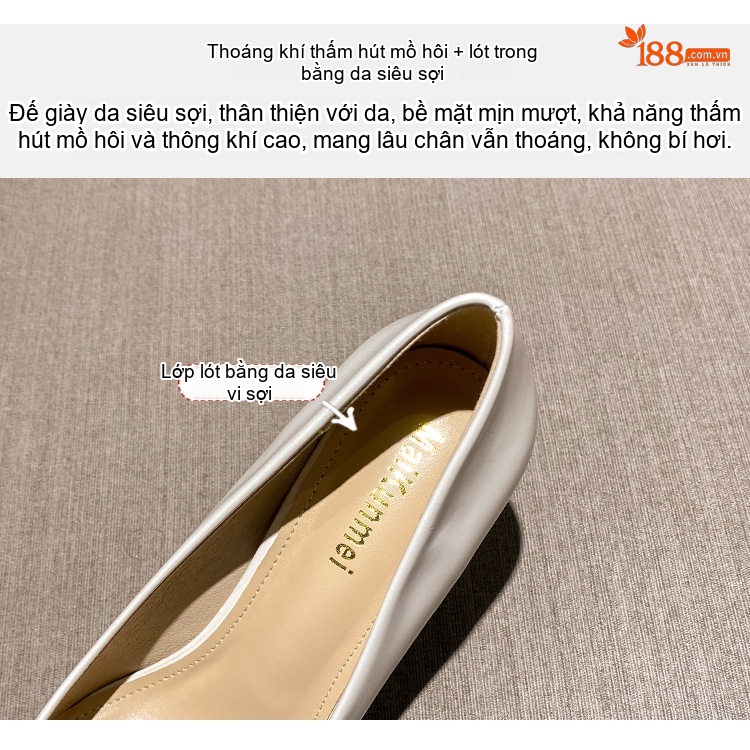 Giày Cao Gót Nữ Da Bóng Chiều Cao Đế Khoảng 5cm Màu Đen, Đỏ Rượu, Trắng chi tiết 7