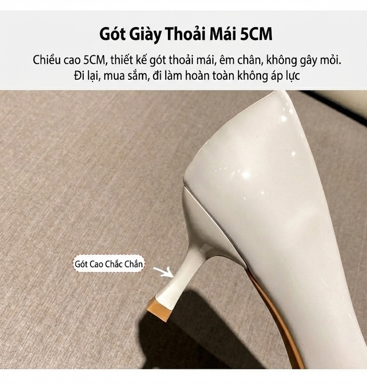 Giày Cao Gót Nữ Da Bóng Chiều Cao Đế Khoảng 5cm Màu Đen, Trắng, Đỏ chi tiết 8