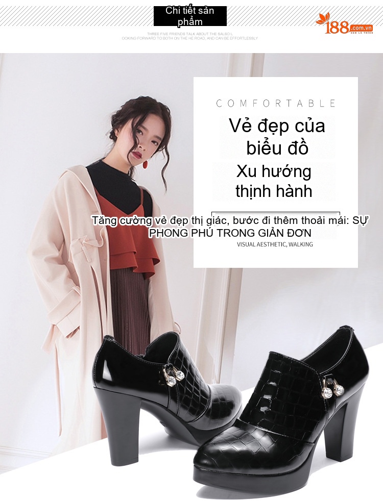 Giày Cao Gót Nữ Da Bóng Dập Vân Chiều Cao Đế Khoảng 7cm Lót Lông Màu Đen, Đỏ chi tiết 5