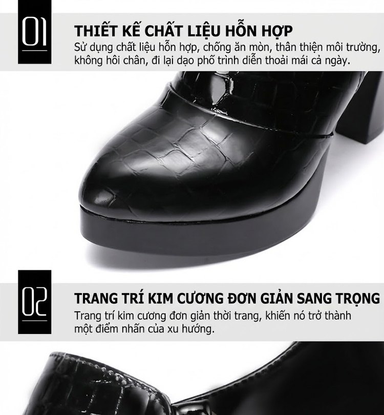 Giày Cao Gót Nữ Da Bóng Dập Vân Chiều Cao Đế Khoảng 7cm Lót Lông Màu Đen, Đỏ chi tiết 6