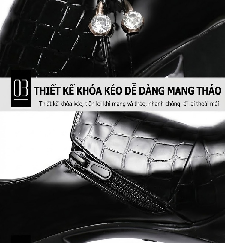 Giày Cao Gót Nữ Da Bóng Dập Vân Chiều Cao Đế Khoảng 7cm Lót Lông Màu Đen, Đỏ chi tiết 7