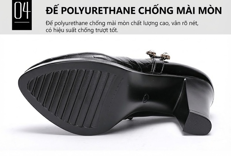 Giày Cao Gót Nữ Da Bóng Dập Vân Chiều Cao Đế Khoảng 7cm Lót Lông Màu Đen, Đỏ chi tiết 8