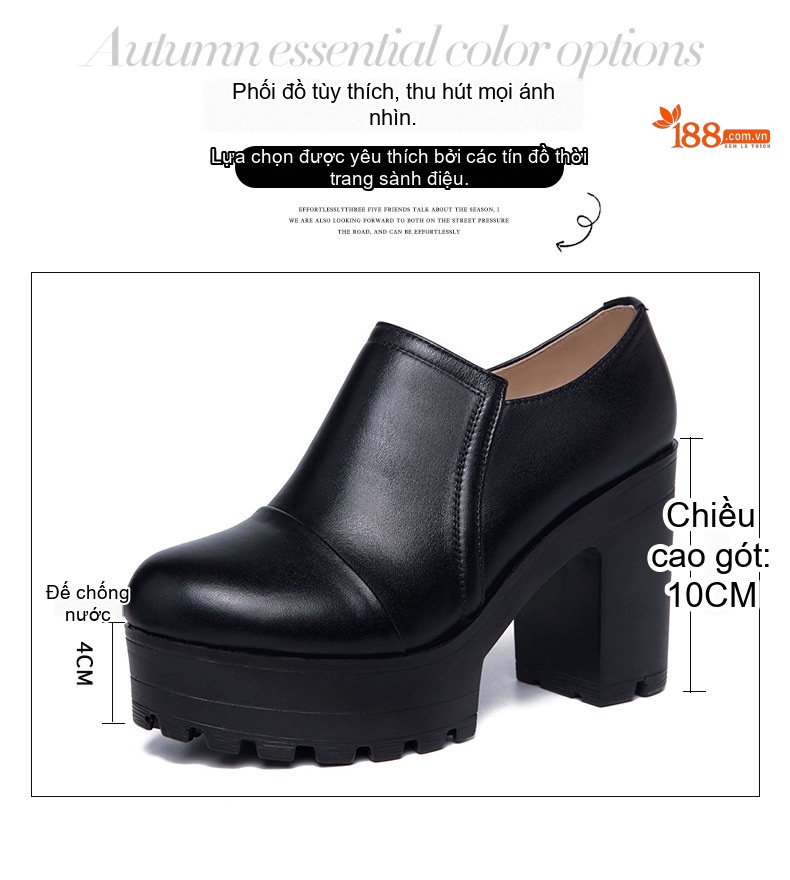 Giày Cao Gót Nữ Da Bóng Đế Xuồng Chiều Cao Đế Khoảng 8cm Màu Đen chi tiết 4