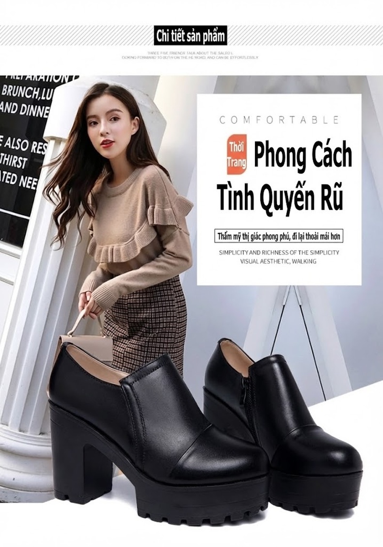 Giày Cao Gót Nữ Da Bóng Đế Xuồng Chiều Cao Đế Khoảng 8cm Màu Đen chi tiết 5