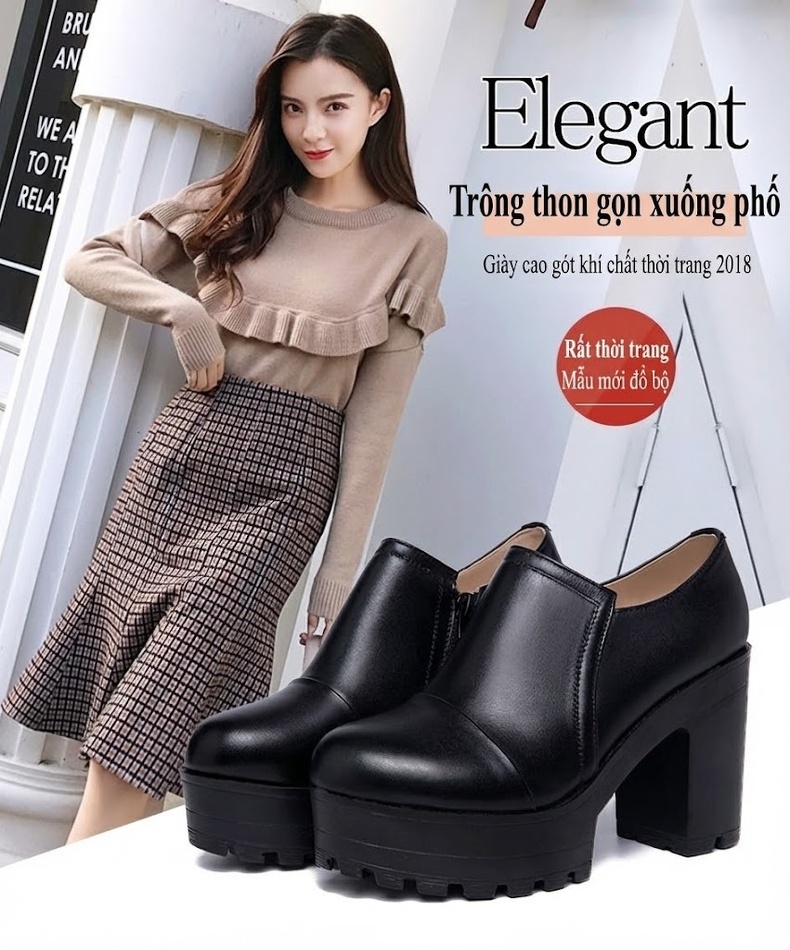 Giày Cao Gót Nữ Da Bóng Đế Xuồng Chiều Cao Đế Khoảng 8cm Màu Đen chi tiết 1
