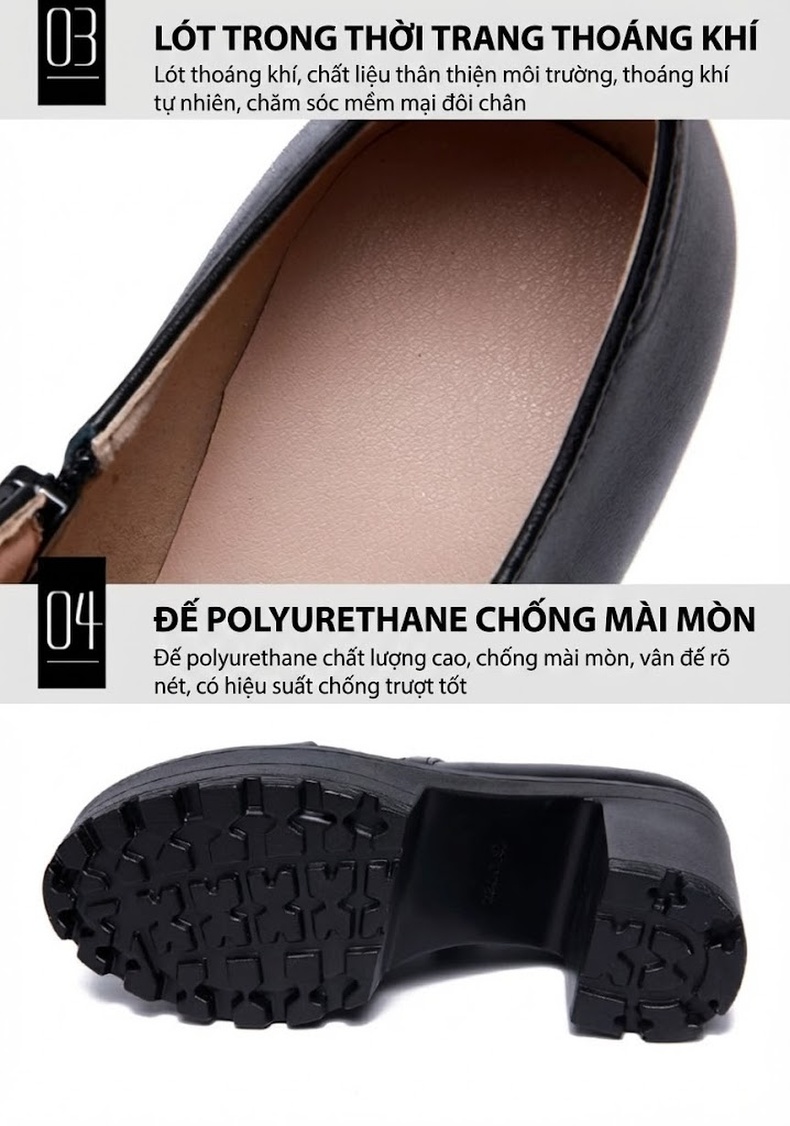 Giày Cao Gót Nữ Da Bóng Đế Xuồng Chiều Cao Đế Khoảng 8cm Màu Đen chi tiết 7