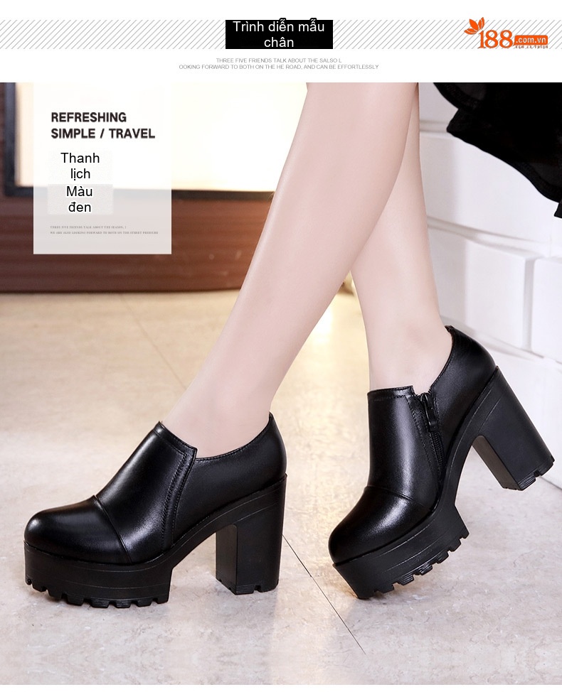 Giày Cao Gót Nữ Da Bóng Đế Xuồng Chiều Cao Đế Khoảng 8cm Màu Đen chi tiết 8