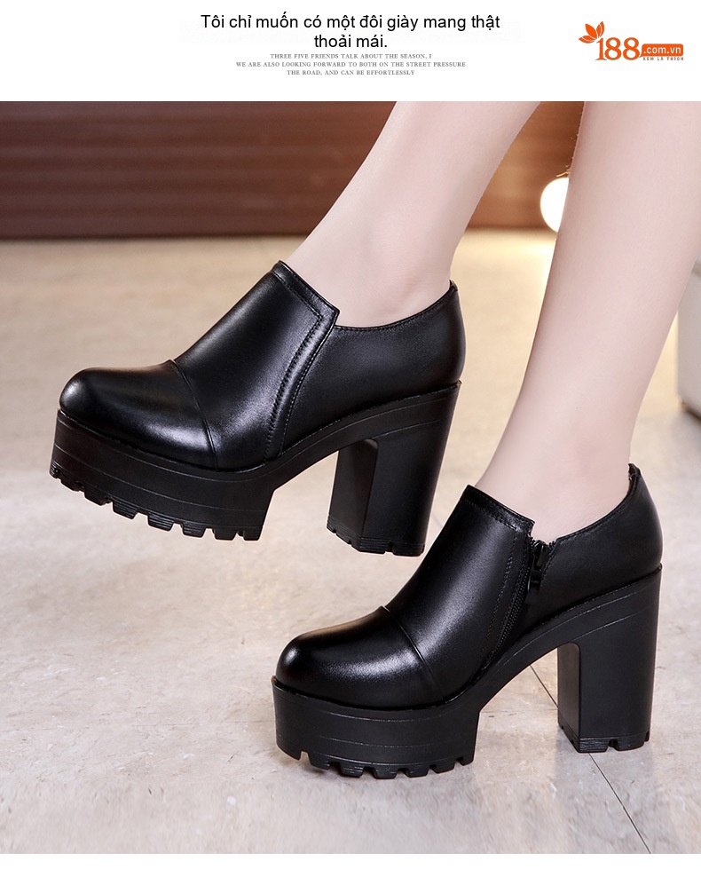 Giày Cao Gót Nữ Da Bóng Đế Xuồng Chiều Cao Đế Khoảng 8cm Màu Đen chi tiết 9