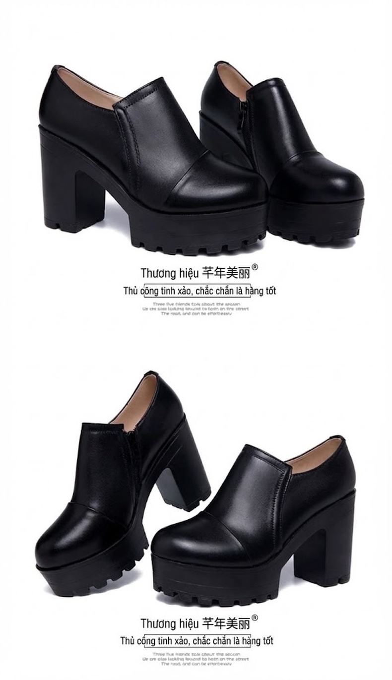 Giày Cao Gót Nữ Da Bóng Đế Xuồng Chiều Cao Đế Khoảng 8cm Màu Đen chi tiết 14